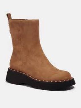 Coach Studded Vanesa Mid Calf Boots in Tan Suede Finish